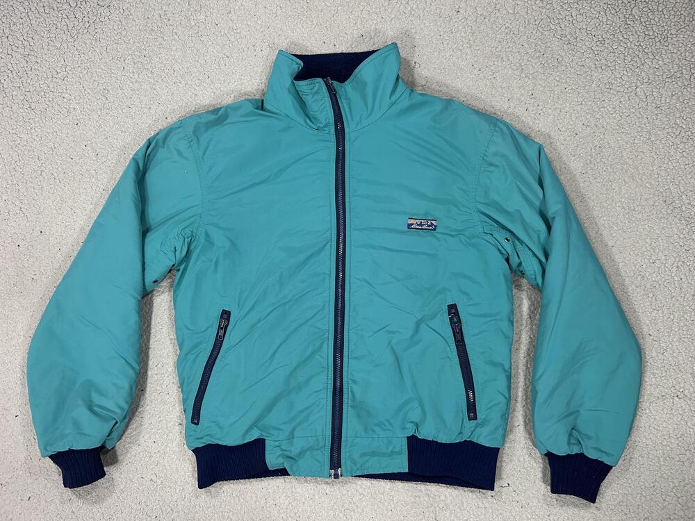 Vintage Eddie Bauer Jacket Mens Small Blue Fleece Lined Bomber USA Outdoor 90s